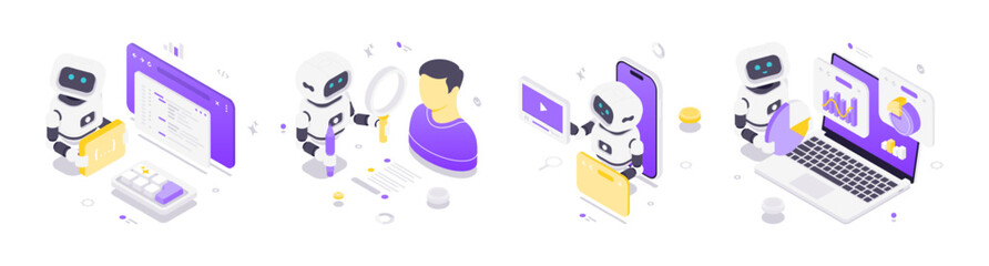 AI Robot for E-learning: Isometric Coding & Data Visualization