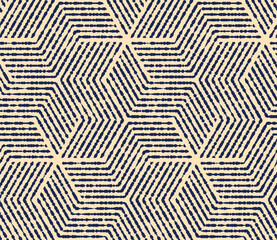 Abstract geometric pattern with stripes, lines. Seamless vector background. Golden and dark blue ornament. Simple lattice graphic design