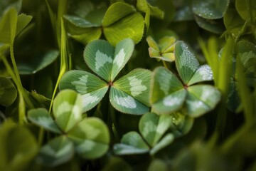 Closeup Detail Green Four Leaf Clover Luck Symbol