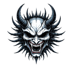 White Demon Skull with Spikes, Transparent Background, Glossy 3D Realism Graphic