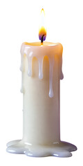 Burning Candle with Wax Dripping Isolated on Transparent Background