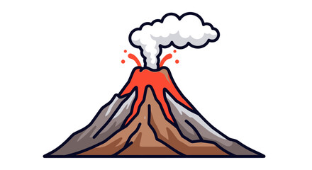 Cartoon illustration of a red and orange erupting volcano with smoke.