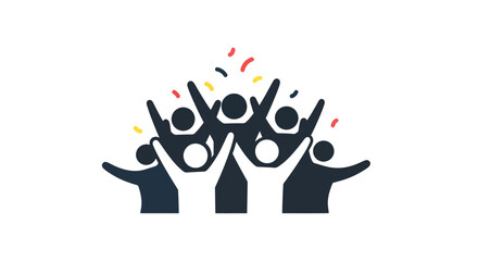 Diverse group of people celebrating with confetti and raised arms.