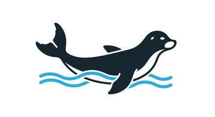 Stylized Illustration of a Swimming Seal with Waves.