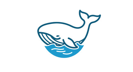 Stylized Whale Illustration with Water Waves Simple Line Art.