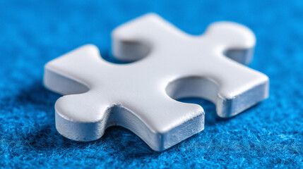 Obraz premium Solve problems with a white puzzle piece on a blue background for creative thinking and teamwork concepts