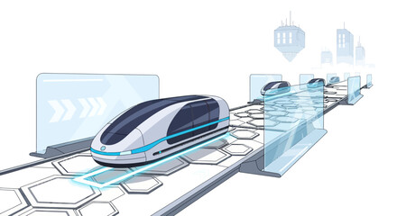 Futuristic high-speed magnetic levitation train on a modern track.