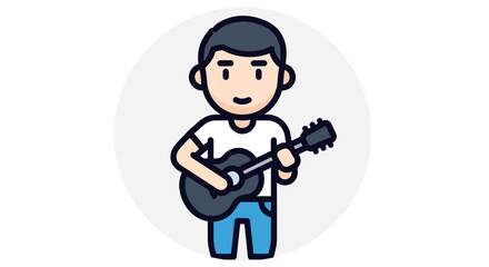 Cartoon Boy Playing Acoustic Guitar Illustration.