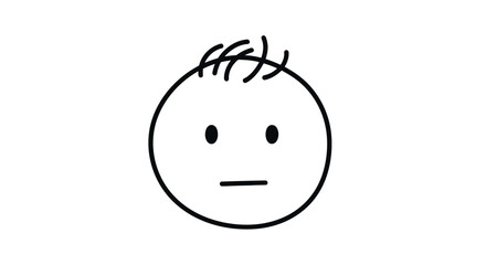 Simple hand-drawn stick figure face with a neutral expression and messy hair.