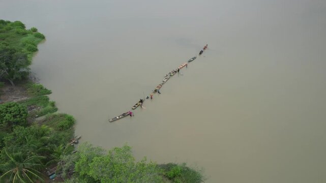 Aerial view of fishing boats in calm waters near Boca de Uchire