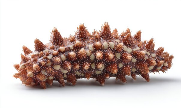 Close-up of a spiky sea creature on a white background, marine life.