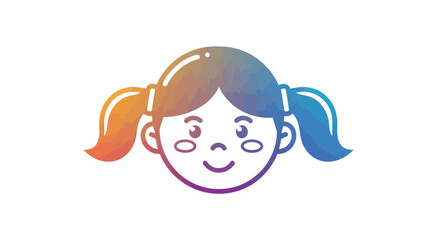 Cartoon Girl Face with Pigtails and Gradient Hair.