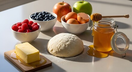 Fresh Baking Ingredients Arranged on a Table for a Delicious Meal.