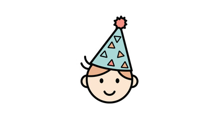 Cheerful cartoon child wearing a festive party hat with triangular patterns.