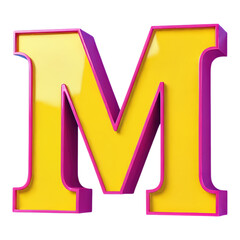 Bright Yellow and Pink Letter M 3D Rendering Isolated on Transparent Background