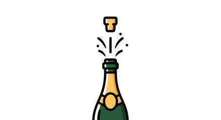 Champagne Bottle Popping with Cork Flying Celebration Icon.