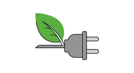 Green Leaf Attached to Electrical Plug Symbolizing Eco-Friendly Energy.