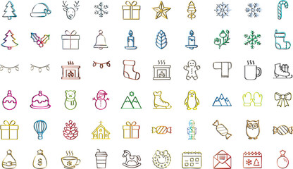 Festive Line Art Holiday Icons for Web and Print Design