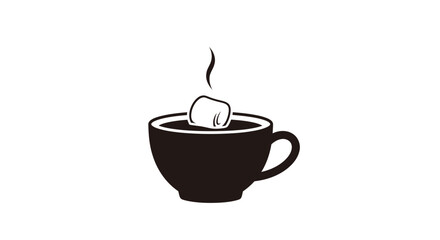 Hot Drink with Marshmallow in a Black Cup Illustration.