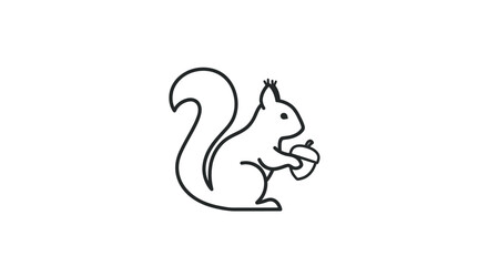 Simple Black Line Art Squirrel Holding Acorn Illustration.