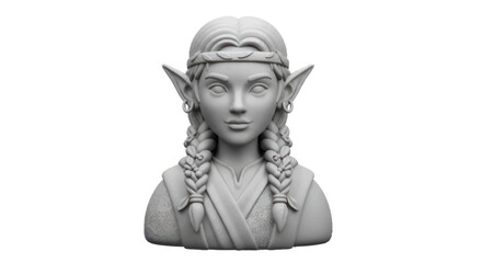 Sculpted Elf Bust with Braids and Pointed Ears Fantasy Character.