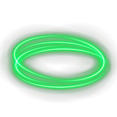 Futuristic glowing green ring with circular light swirl. Abstract neon circle motion with bright particles for modern digital and technology design.