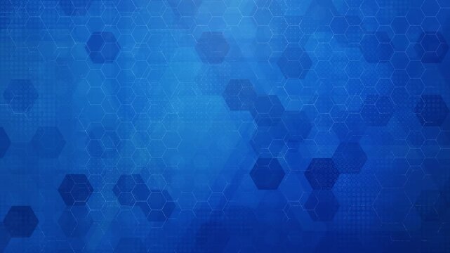 Abstract royal blue background of honeycomb grid pattern of hexagonal elements, digital backdrop for modern science, tech, news, corporate themes