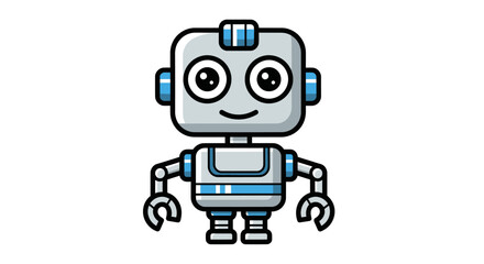 Adorable cartoon robot with big eyes and blue accents.