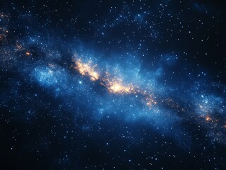 Naklejka premium Breathtaking Cosmic Tapestry: A Vibrant Celestial Dance of Stars and Nebulae, Unveiling the Enigmatic Beauty of the Universe in Deep Blue and Golden Hues
