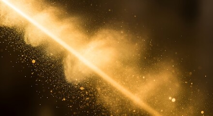 Golden Light Beam Bursting Through Cosmic Dust Particles.