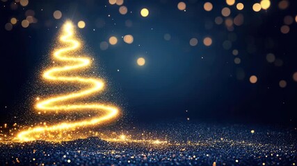 golden glittering shiny christmas tree on blue background animation - Powered by Adobe