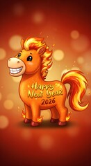A cute fire horse representing the symbol of the New Year 2026 and good wishes for a festive celebration