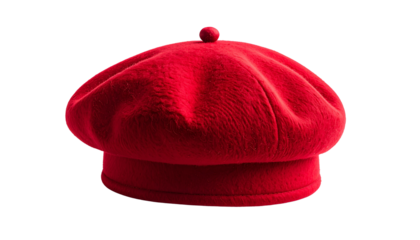 Red beret hat isolated on solid white background PNg