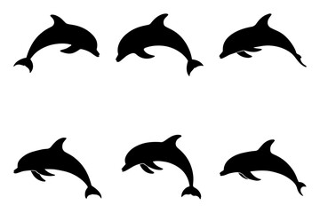 silhouette of  dolphin marine ocean water animal swimming gracefully