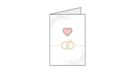 Wedding Invitation Card with Heart and Rings Design.