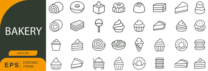 Bakery Icon Set – Symbols of Sweet Treats, Pastry Goods, and Dessert Delights