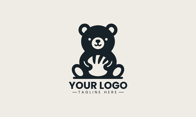 Cute bear chef mascot happily holding pastry and spoon vector logo illustration design