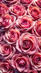 Close up of many pink roses filling the frame