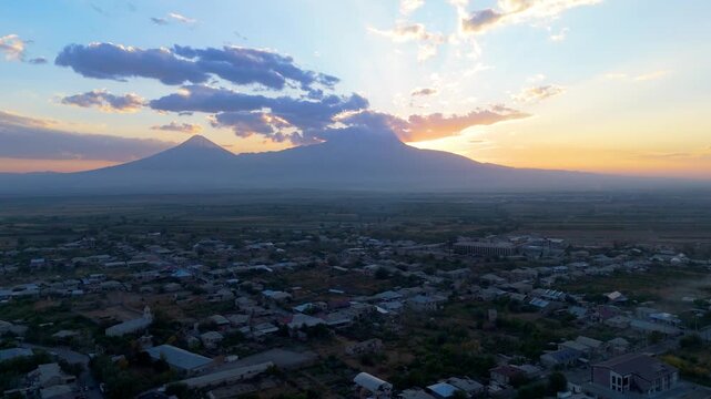 Beautiful mountain view from city. Sunrise and mountain 