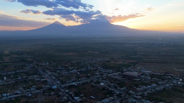 Beautiful mountain view from city. Sunrise and mountain 
