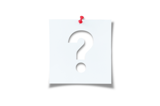 White note paper with question mark and red push pin on transparent  background - Powered by Adobe