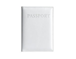 A white passport cover featuring the word "PASSPORT" embossed on the front.