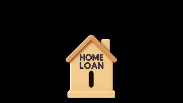 Home Loan Icon &ndash; 3D animation of a house with Indian 100 rupee notes symbolizing real estate, mortgage, and property finance. Perfect for financial, investment, and housing videos.