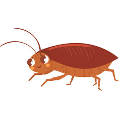 Cartoon Brown Cockroach Insect With Big Eyes And Antennae Isolated On White Background