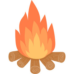 Cartoon Campfire With Burning Logs And Orange Flames In A Digital Style