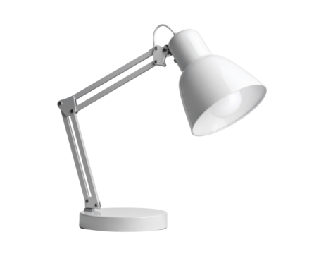 A sleek, modern desk lamp with an adjustable arm and a round base, designed for focused lighting in workspaces or study areas.