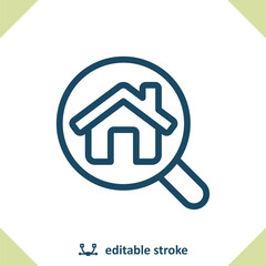 Real Estate Icon. House, Home, Inspection, Magnifier, Magnifying Glass
