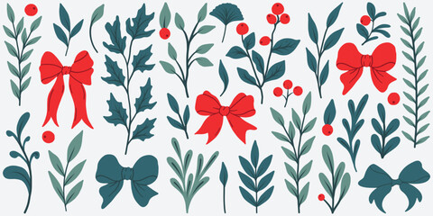 Cute hand-drawn set of winter elements. Nature vector illustration on Christmas theme. Great for website, postcard, invitation, advertising, banner or print.