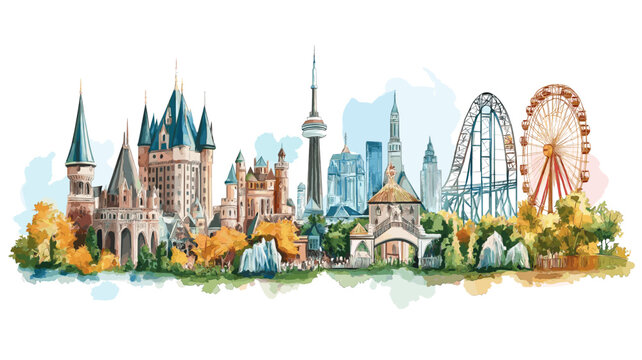Canada's Wonderland. Canada's Wonderland hand drawn watercolor illustration