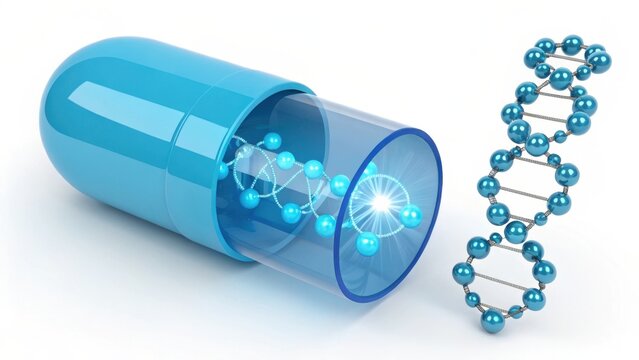 Blue capsule revealing dna structure medical science healthcare